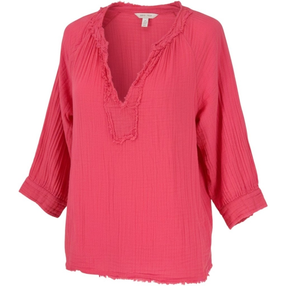 Natural Life Womens Pink Gauze Cotton V-Neck Frayed Raw Edge Blouse Small
